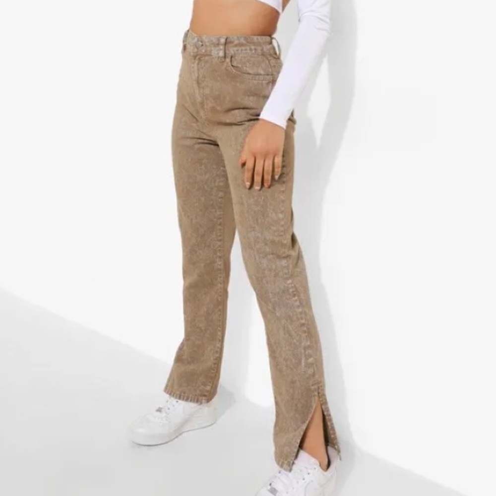 Boohoo Petite Acid Wash Split Hem Jeans